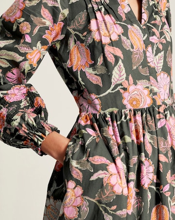 Joules Heather Floral Cotton Dress With Pleat Deataling
