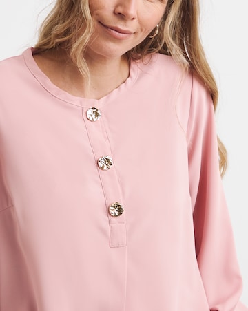 Button Detail Volume Sleeve Blouse