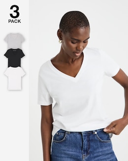 Pure Cotton 3 Pack V Neck Short Sleeve T-Shirt