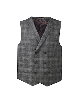 W&amp;B London Charc Check Double Breasted Waistcoat Regular