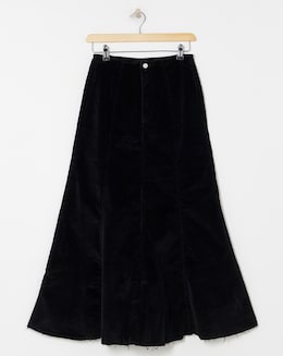 Black Cord Fit and Flare Maxi Skirt - Image
