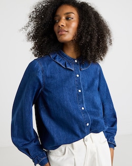 Simply Be Mid Wash Full Collar Denim Shirt