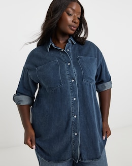 Simply Be Indigo Oversized Denim Shirt with Tencel TM