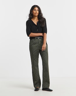 Simply Be Olive Leopard Straight Leg Jeans