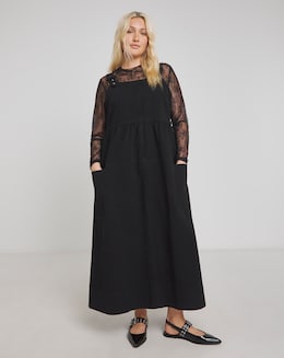 Simply Be Black Covered Buckle Denim Dungaree Midaxi Dress
