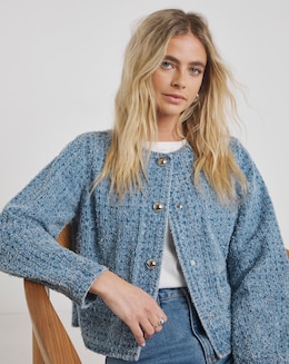 Simply Be Linear Distressed Denim Jacket - Image