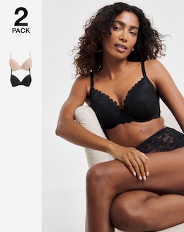2 Pack Daisy Lace Plunge Bras - Image