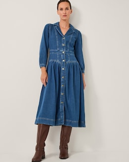 Monsoon Tasmin Button Denim Midi Dress