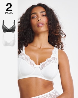 Pretty Secrets (2 Pack) Lottie Lace Non Wired Bras (B-F) White/Black