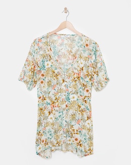 Multi Floral Ladder Trim Crinkle Top - Image