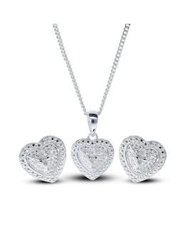 Sterling Silver Diamond Heart Earring &amp; Pendant set