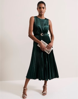 Phase Eight Velvet Pleat Midi Dress - Image