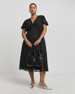 Lovedrobe Black Lace Trim Midi Dress - Image