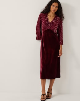 Monsoon Dua Polka Dot Velvet Midi Dress