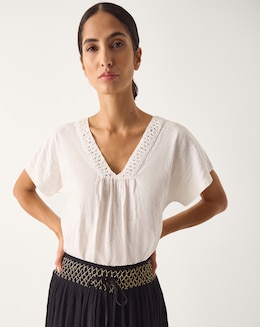 Monsoon Amaya Crochet V-Neck T-Shirt - Image