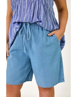 Roman Curve Tie Waist Denim Short - Image