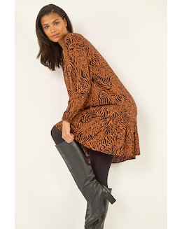 Roman Animal Print Pintuck Smock Dress - Image