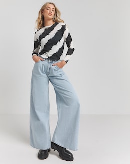 Simply Be Black &amp; White Print Mesh Top