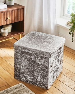 Crushed Velvet Storage Ottoman Cube - Image