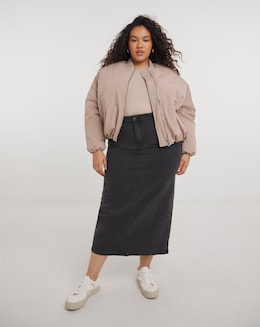 Taupe Oversized Bomber Jacket - Image