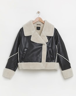 Faux Shearling Oversized Collar Aviator - Image