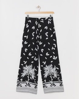 Spun Viscose Print Wide Leg Trousers - Image