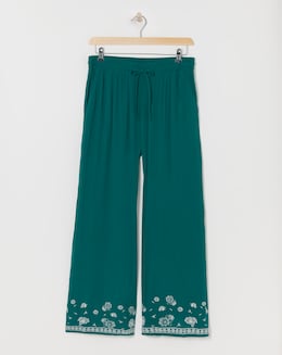 Embroidered Hem Wide Leg Trousers - Image