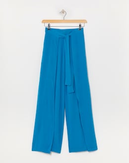 Turquoise Wide Leg Wrap Trousers - Image