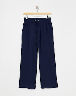 Blue Twill Soft Wide Leg Trousers - Image