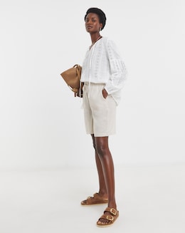 Linen Mix Knee Length Shorts - Image