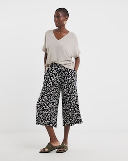 Jersey Cropped Wide Leg Culottes - Image