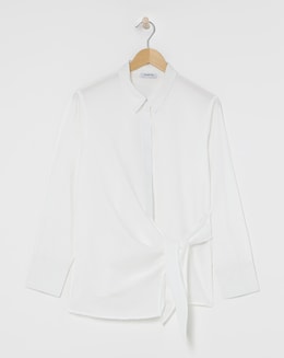 White Poplin Knot Front Shirt - Image