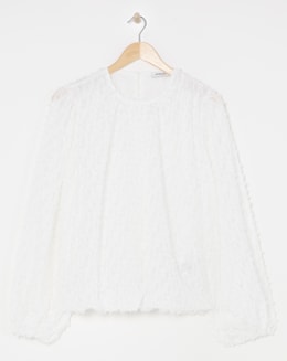 Ivory Textured Fluffy Blouse - Image