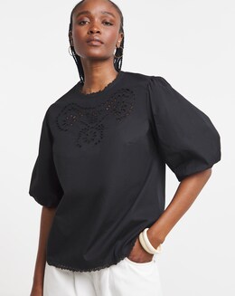 Broderie Puff Sleeve Blouse - Image