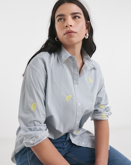 Simply Be Embroidered Blue Stripe Shirt - Image
