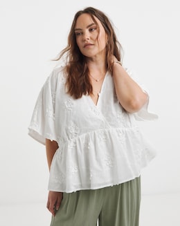 Simply Be Applique Floral Smock Blouse - Image