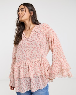 Simply Be Floral Georgette Smock Blouse - Image