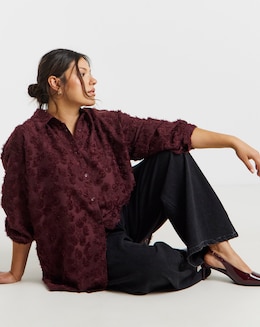 Simply Be Burgundy Fluffy Textured Shirt