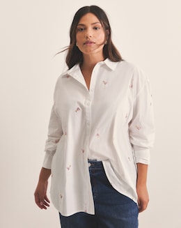 Simply Be White Oversized Cocktail Embroidered Shirt