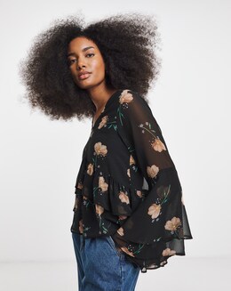 Black Floral Georgette Historical Blouse - Image