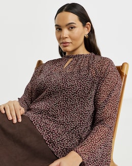 Simply Be Fluted Sleeve Floral Blouse - Image