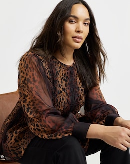 Simply Be Animal Print Puff Sleeve Shirred Top