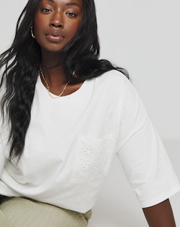 Simply Be Broderie Pocket T-Shirt - Image