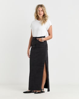 Black Side Split Maxi Skirt - Image