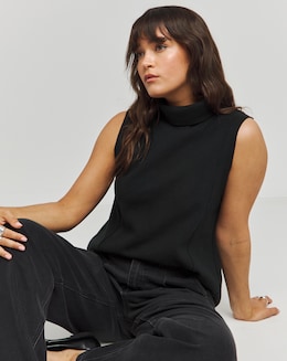 Cut & Sew Roll Neck Vest - Image