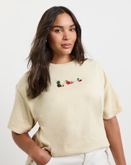 Simply Be Fruit Embroidered T-Shirt - Image