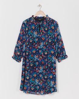 Trapeze Swing Dress with Tie Neck - Image