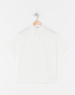 White Broderie Boxy Shirt - Image