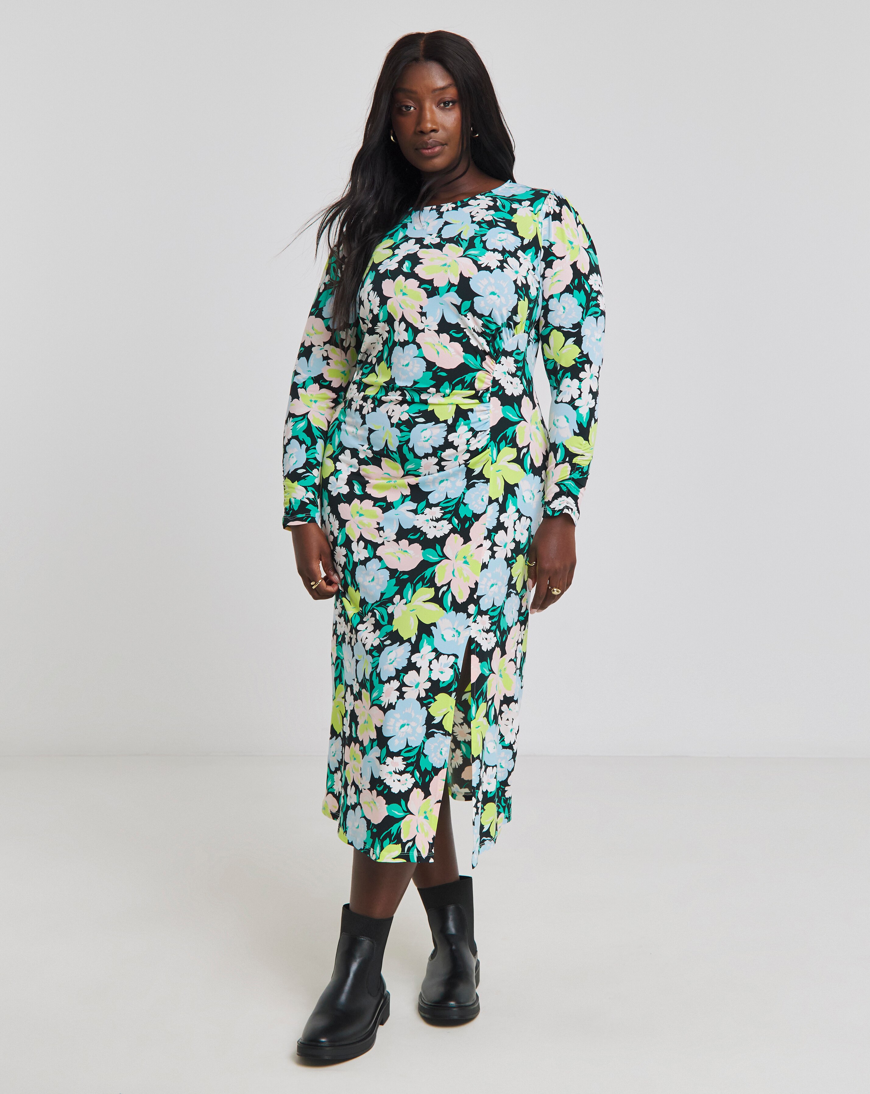 Black Textured Jersey Ruched Midaxi Column Dress | JD Williams