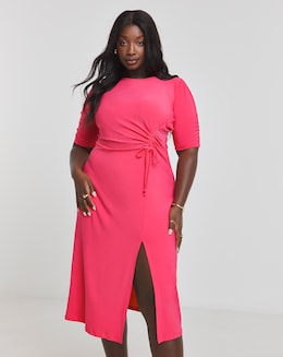 Pink Ruched Sleeve Midi Dress - Image